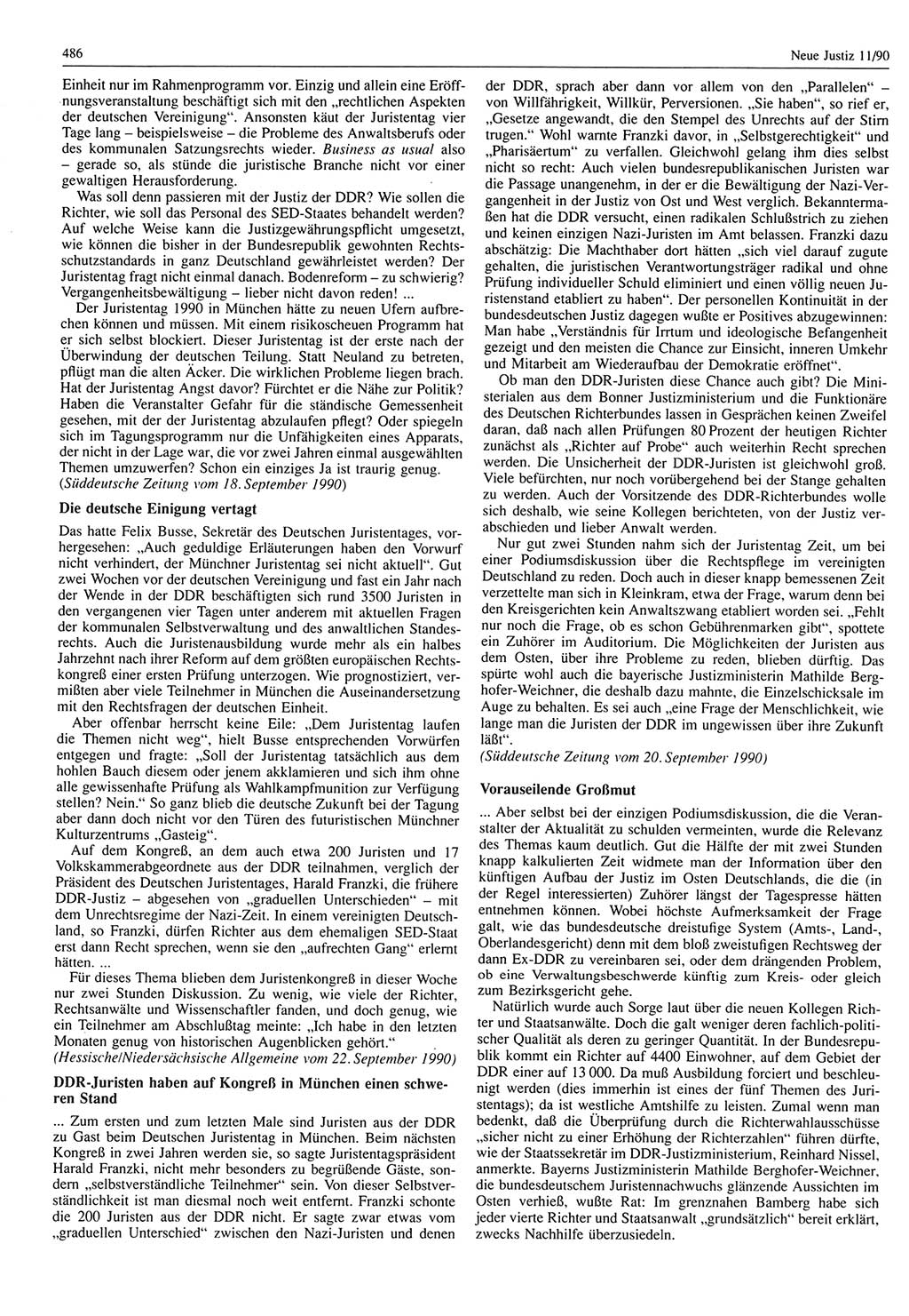 Neue Justiz (NJ), Zeitschrift für Rechtsetzung und Rechtsanwendung [Deutsche Demokratische Republik (DDR)], 44. Jahrgang 1990, Seite 486 (NJ DDR 1990, S. 486)