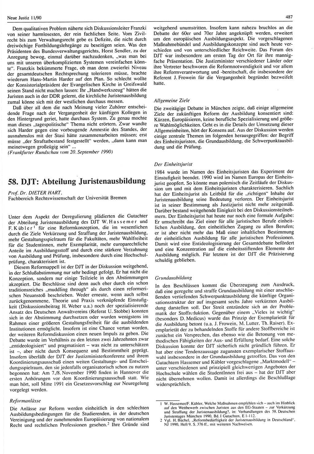 Neue Justiz (NJ), Zeitschrift für Rechtsetzung und Rechtsanwendung [Deutsche Demokratische Republik (DDR)], 44. Jahrgang 1990, Seite 487 (NJ DDR 1990, S. 487)