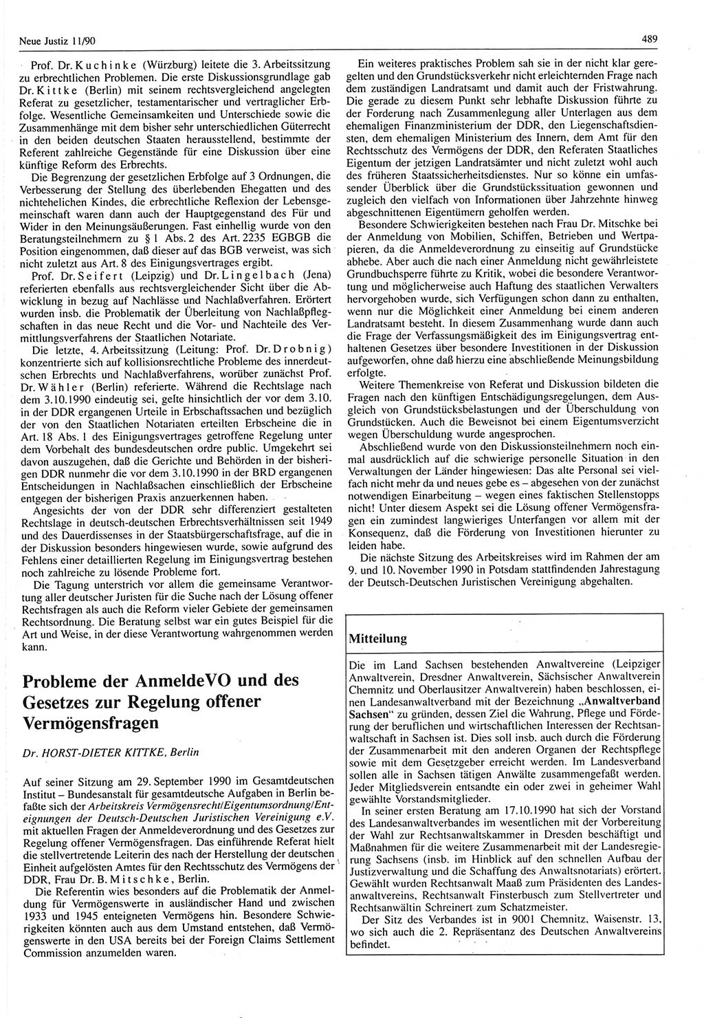 Neue Justiz (NJ), Zeitschrift für Rechtsetzung und Rechtsanwendung [Deutsche Demokratische Republik (DDR)], 44. Jahrgang 1990, Seite 489 (NJ DDR 1990, S. 489)