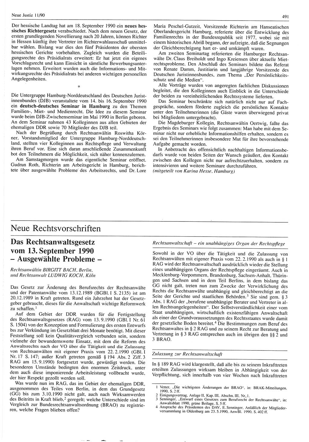 Neue Justiz (NJ), Zeitschrift für Rechtsetzung und Rechtsanwendung [Deutsche Demokratische Republik (DDR)], 44. Jahrgang 1990, Seite 491 (NJ DDR 1990, S. 491)