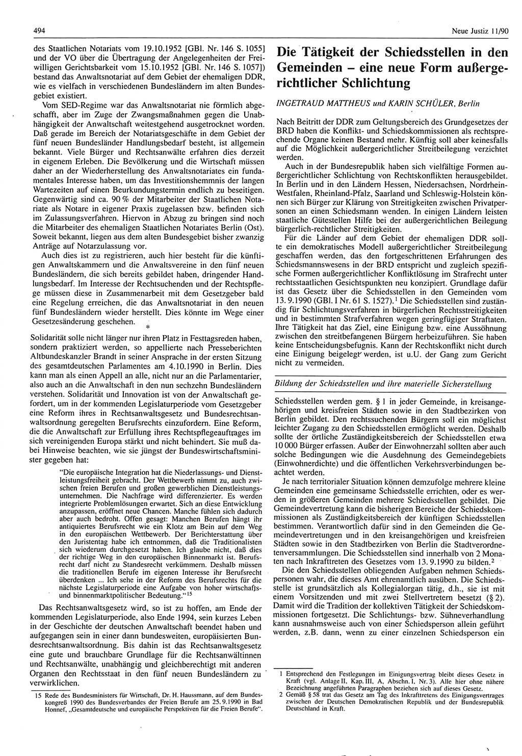 Neue Justiz (NJ), Zeitschrift für Rechtsetzung und Rechtsanwendung [Deutsche Demokratische Republik (DDR)], 44. Jahrgang 1990, Seite 494 (NJ DDR 1990, S. 494)