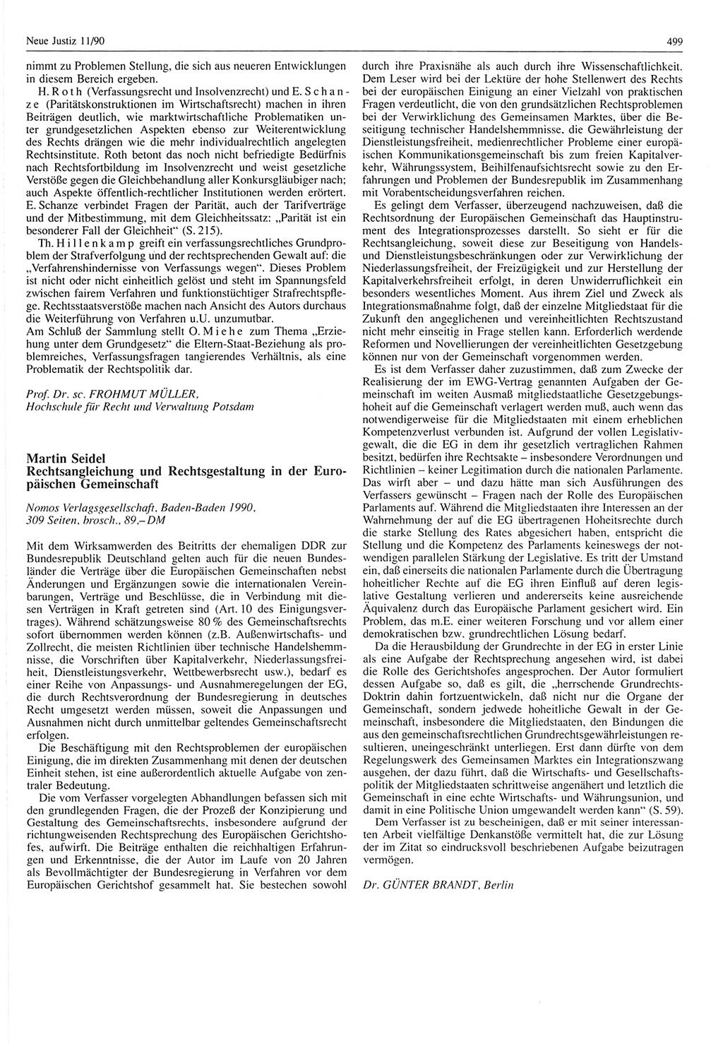 Neue Justiz (NJ), Zeitschrift für Rechtsetzung und Rechtsanwendung [Deutsche Demokratische Republik (DDR)], 44. Jahrgang 1990, Seite 499 (NJ DDR 1990, S. 499)