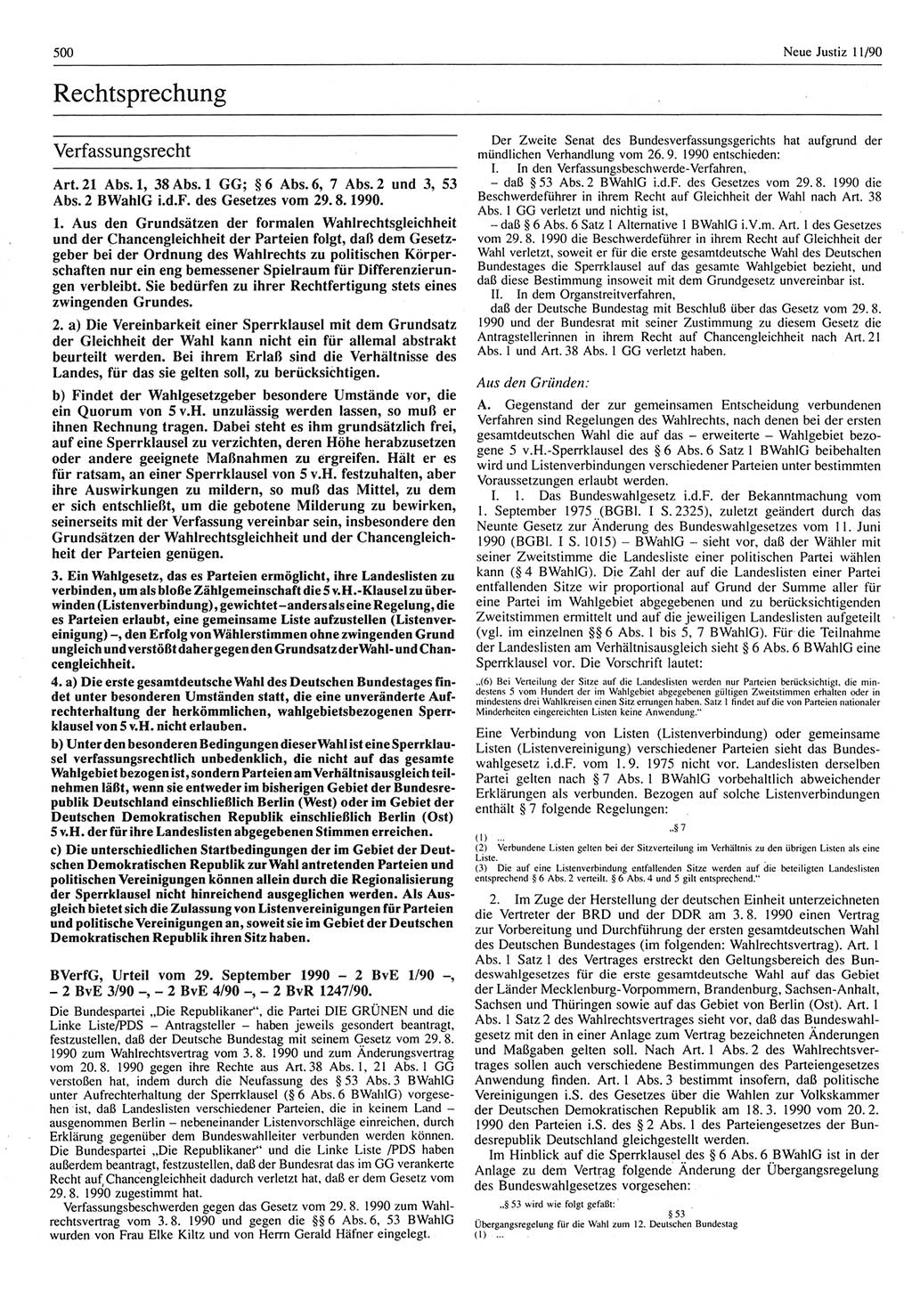 Neue Justiz (NJ), Zeitschrift für Rechtsetzung und Rechtsanwendung [Deutsche Demokratische Republik (DDR)], 44. Jahrgang 1990, Seite 500 (NJ DDR 1990, S. 500)