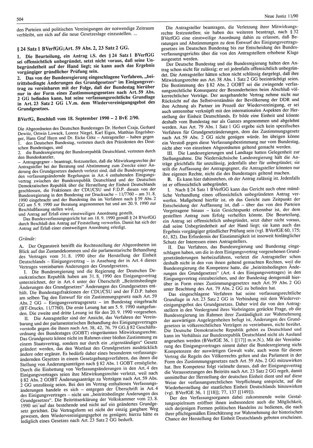 Neue Justiz (NJ), Zeitschrift für Rechtsetzung und Rechtsanwendung [Deutsche Demokratische Republik (DDR)], 44. Jahrgang 1990, Seite 504 (NJ DDR 1990, S. 504)