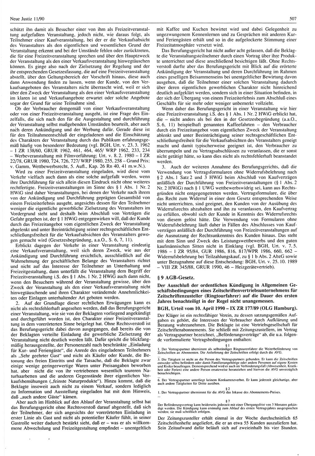 Neue Justiz (NJ), Zeitschrift für Rechtsetzung und Rechtsanwendung [Deutsche Demokratische Republik (DDR)], 44. Jahrgang 1990, Seite 507 (NJ DDR 1990, S. 507)