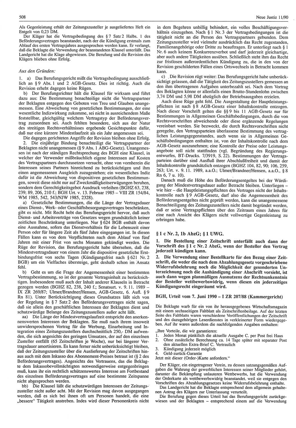 Neue Justiz (NJ), Zeitschrift für Rechtsetzung und Rechtsanwendung [Deutsche Demokratische Republik (DDR)], 44. Jahrgang 1990, Seite 508 (NJ DDR 1990, S. 508)