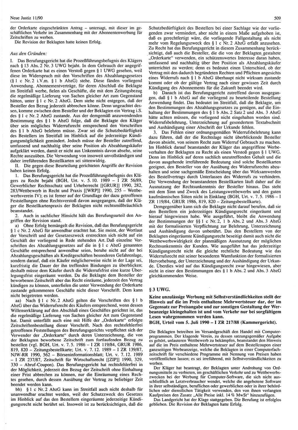 Neue Justiz (NJ), Zeitschrift für Rechtsetzung und Rechtsanwendung [Deutsche Demokratische Republik (DDR)], 44. Jahrgang 1990, Seite 509 (NJ DDR 1990, S. 509)