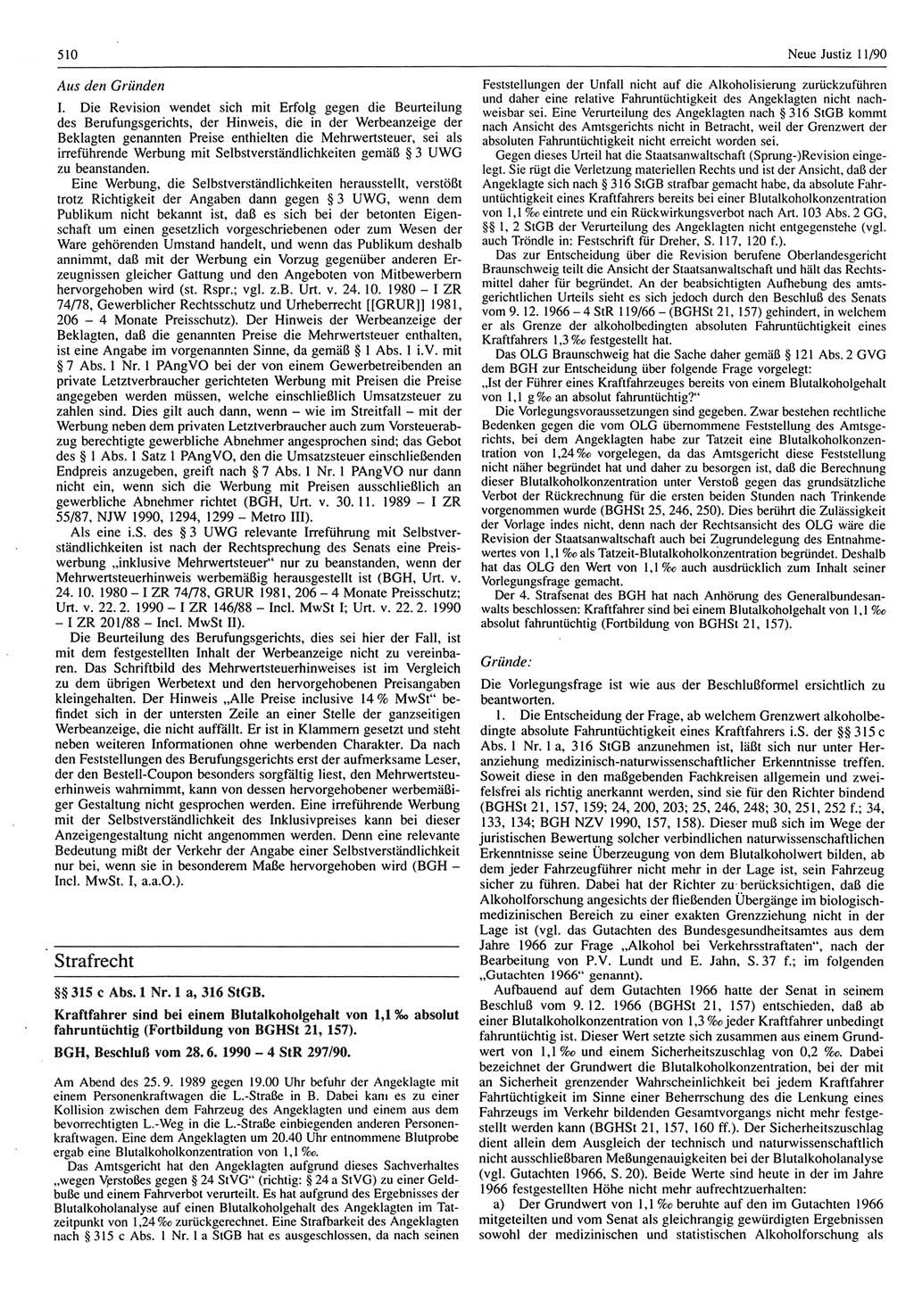 Neue Justiz (NJ), Zeitschrift für Rechtsetzung und Rechtsanwendung [Deutsche Demokratische Republik (DDR)], 44. Jahrgang 1990, Seite 510 (NJ DDR 1990, S. 510)