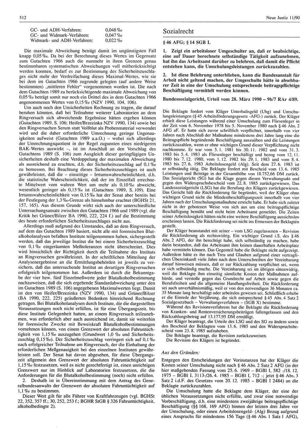 Neue Justiz (NJ), Zeitschrift für Rechtsetzung und Rechtsanwendung [Deutsche Demokratische Republik (DDR)], 44. Jahrgang 1990, Seite 512 (NJ DDR 1990, S. 512)