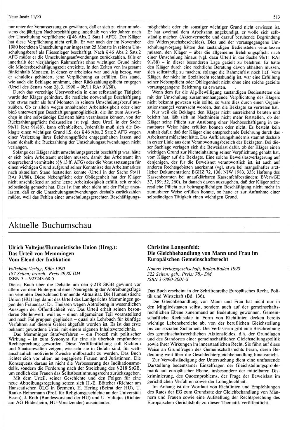 Neue Justiz (NJ), Zeitschrift für Rechtsetzung und Rechtsanwendung [Deutsche Demokratische Republik (DDR)], 44. Jahrgang 1990, Seite 513 (NJ DDR 1990, S. 513)