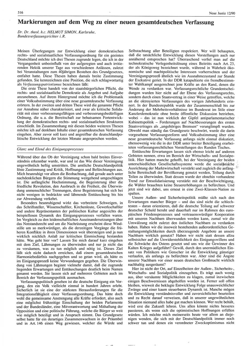 Neue Justiz (NJ), Zeitschrift für Rechtsetzung und Rechtsanwendung [Deutsche Demokratische Republik (DDR)], 44. Jahrgang 1990, Seite 516 (NJ DDR 1990, S. 516)