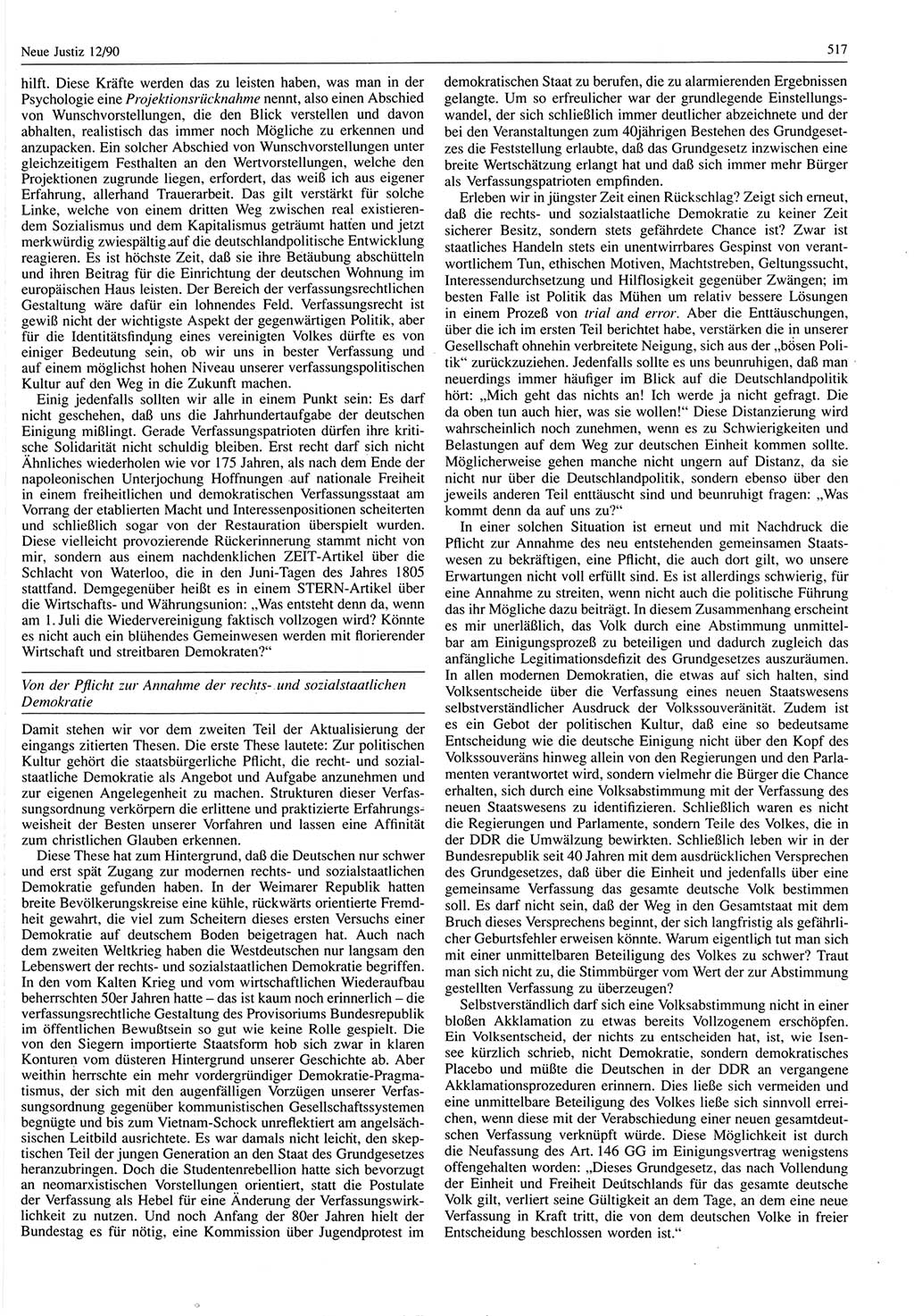 Neue Justiz (NJ), Zeitschrift für Rechtsetzung und Rechtsanwendung [Deutsche Demokratische Republik (DDR)], 44. Jahrgang 1990, Seite 517 (NJ DDR 1990, S. 517)