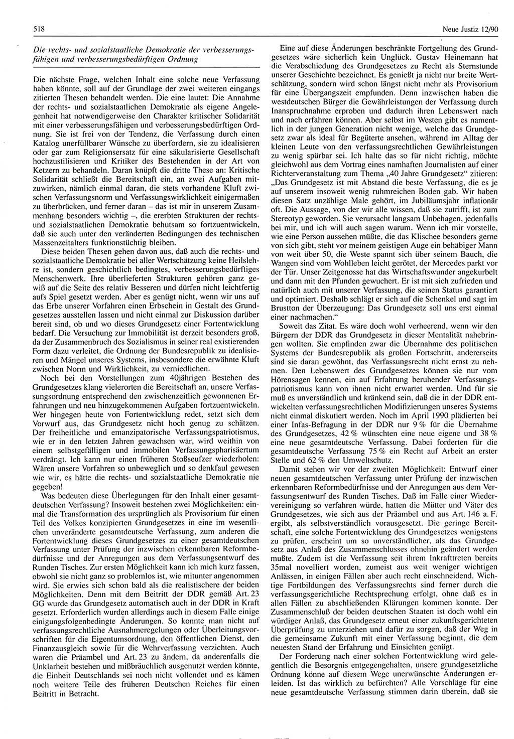 Neue Justiz (NJ), Zeitschrift für Rechtsetzung und Rechtsanwendung [Deutsche Demokratische Republik (DDR)], 44. Jahrgang 1990, Seite 518 (NJ DDR 1990, S. 518)