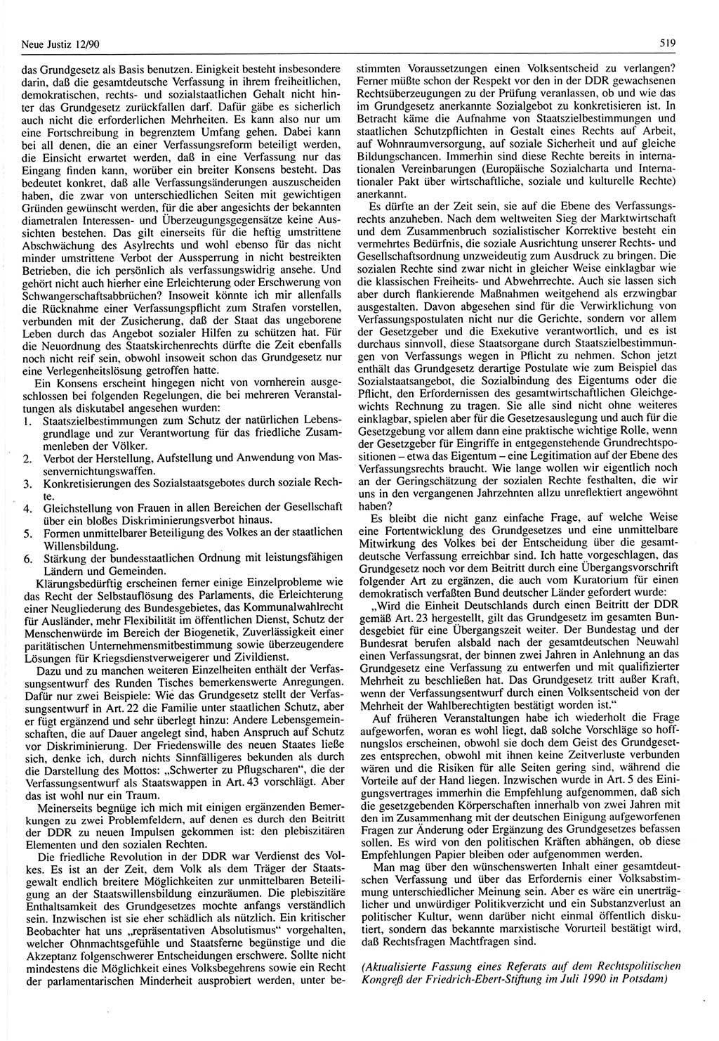 Neue Justiz (NJ), Zeitschrift für Rechtsetzung und Rechtsanwendung [Deutsche Demokratische Republik (DDR)], 44. Jahrgang 1990, Seite 519 (NJ DDR 1990, S. 519)