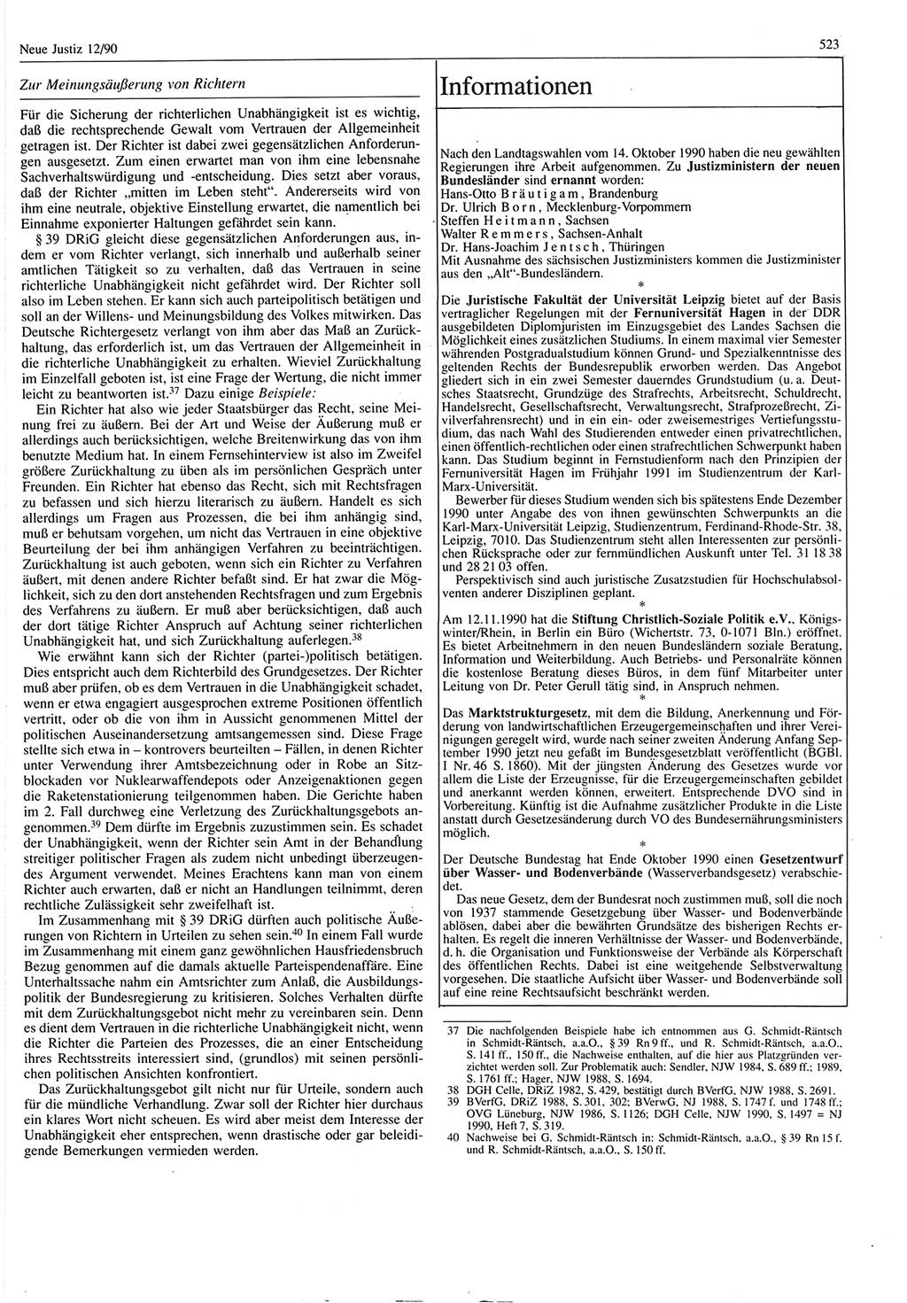 Neue Justiz (NJ), Zeitschrift für Rechtsetzung und Rechtsanwendung [Deutsche Demokratische Republik (DDR)], 44. Jahrgang 1990, Seite 523 (NJ DDR 1990, S. 523)