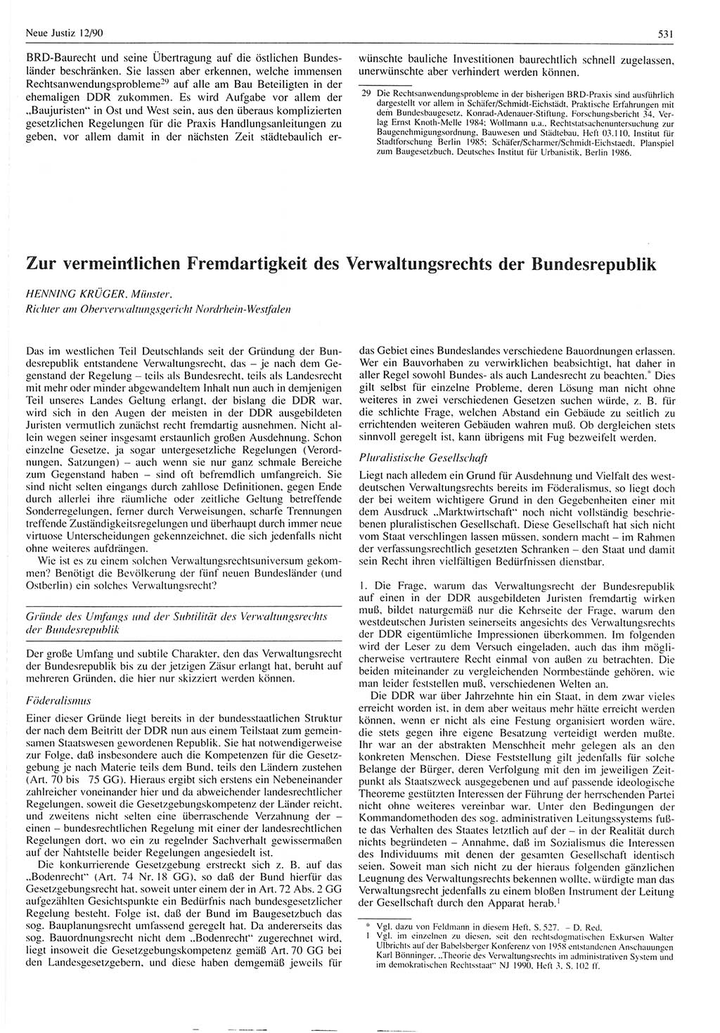 Neue Justiz (NJ), Zeitschrift für Rechtsetzung und Rechtsanwendung [Deutsche Demokratische Republik (DDR)], 44. Jahrgang 1990, Seite 531 (NJ DDR 1990, S. 531)