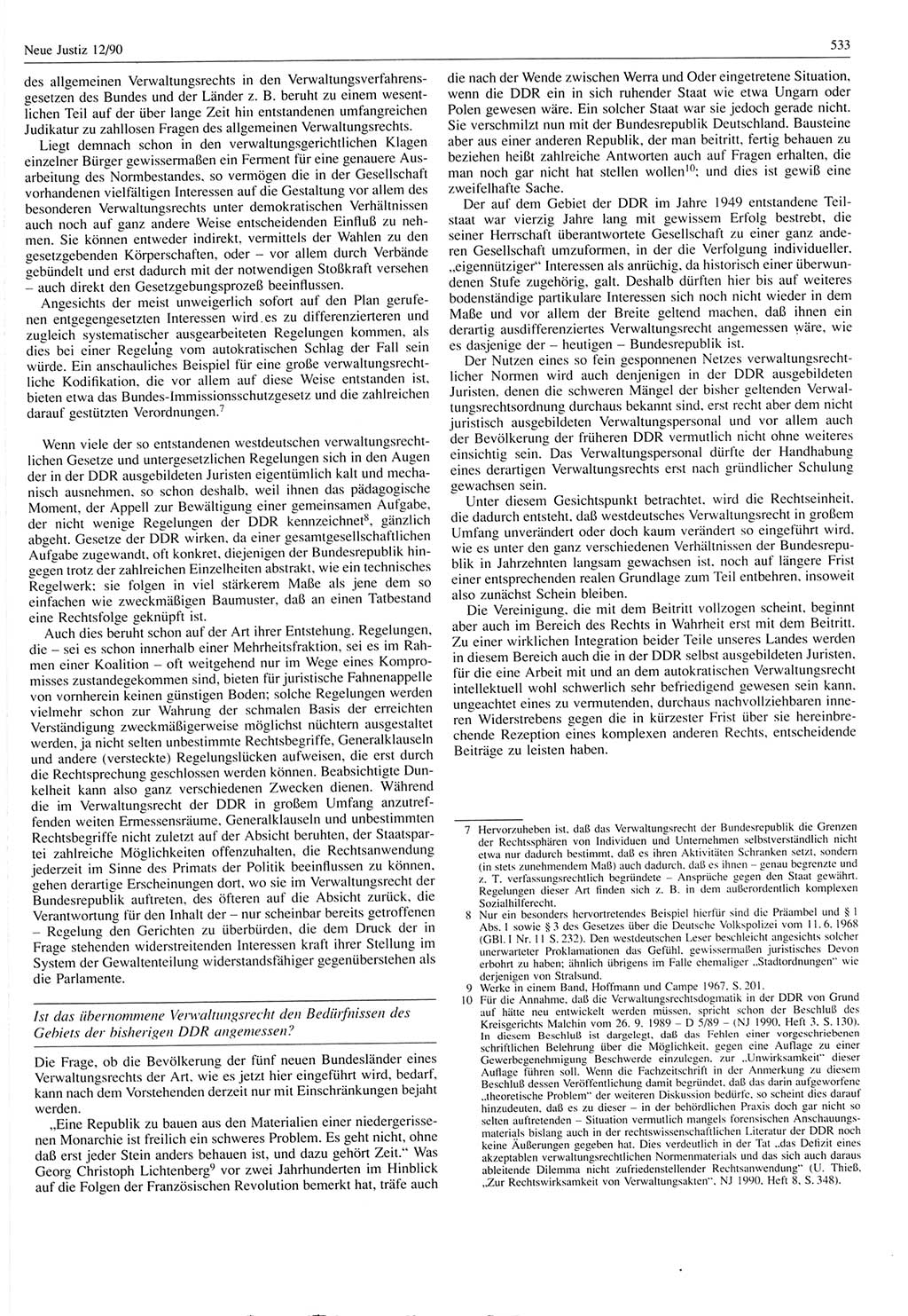 Neue Justiz (NJ), Zeitschrift für Rechtsetzung und Rechtsanwendung [Deutsche Demokratische Republik (DDR)], 44. Jahrgang 1990, Seite 533 (NJ DDR 1990, S. 533)