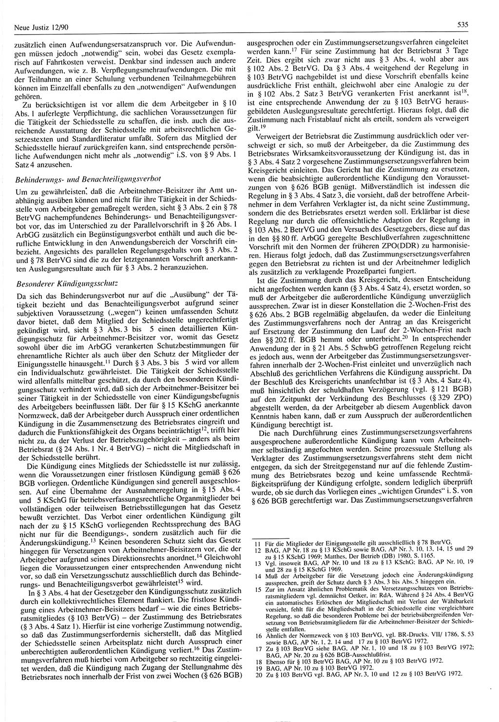 Neue Justiz (NJ), Zeitschrift für Rechtsetzung und Rechtsanwendung [Deutsche Demokratische Republik (DDR)], 44. Jahrgang 1990, Seite 535 (NJ DDR 1990, S. 535)