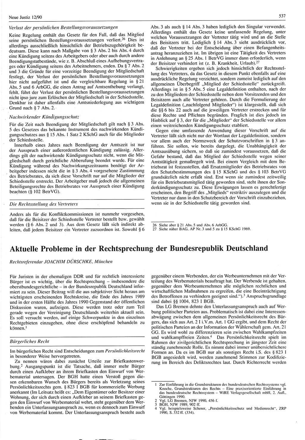Neue Justiz (NJ), Zeitschrift für Rechtsetzung und Rechtsanwendung [Deutsche Demokratische Republik (DDR)], 44. Jahrgang 1990, Seite 537 (NJ DDR 1990, S. 537)
