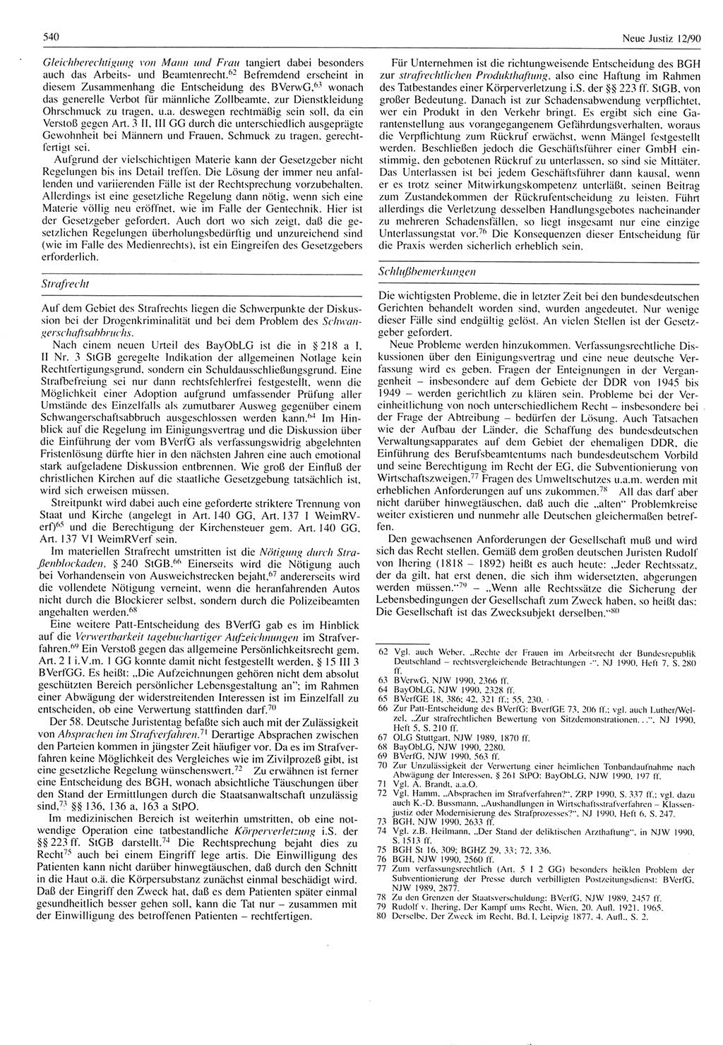 Neue Justiz (NJ), Zeitschrift für Rechtsetzung und Rechtsanwendung [Deutsche Demokratische Republik (DDR)], 44. Jahrgang 1990, Seite 540 (NJ DDR 1990, S. 540)