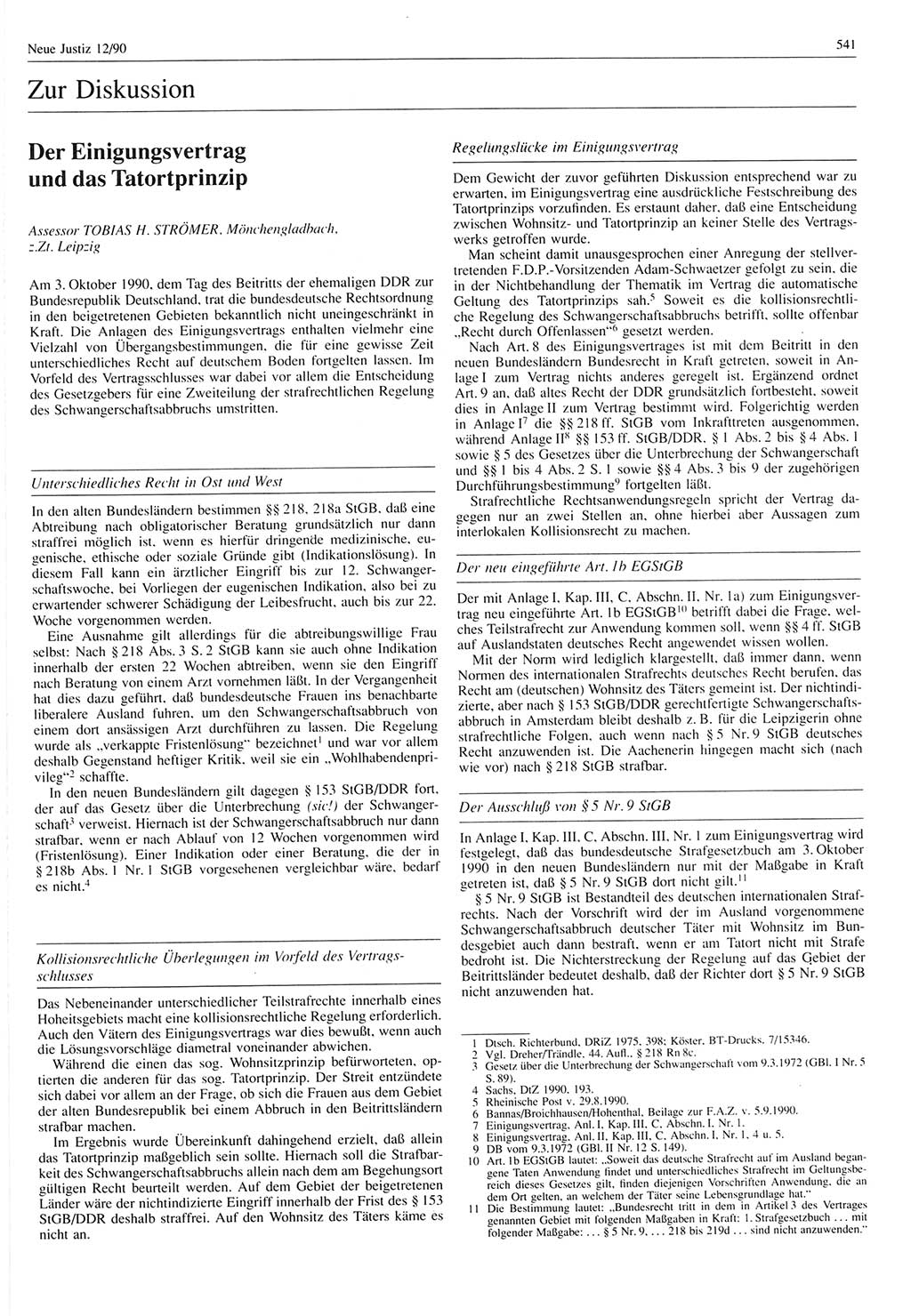 Neue Justiz (NJ), Zeitschrift für Rechtsetzung und Rechtsanwendung [Deutsche Demokratische Republik (DDR)], 44. Jahrgang 1990, Seite 541 (NJ DDR 1990, S. 541)