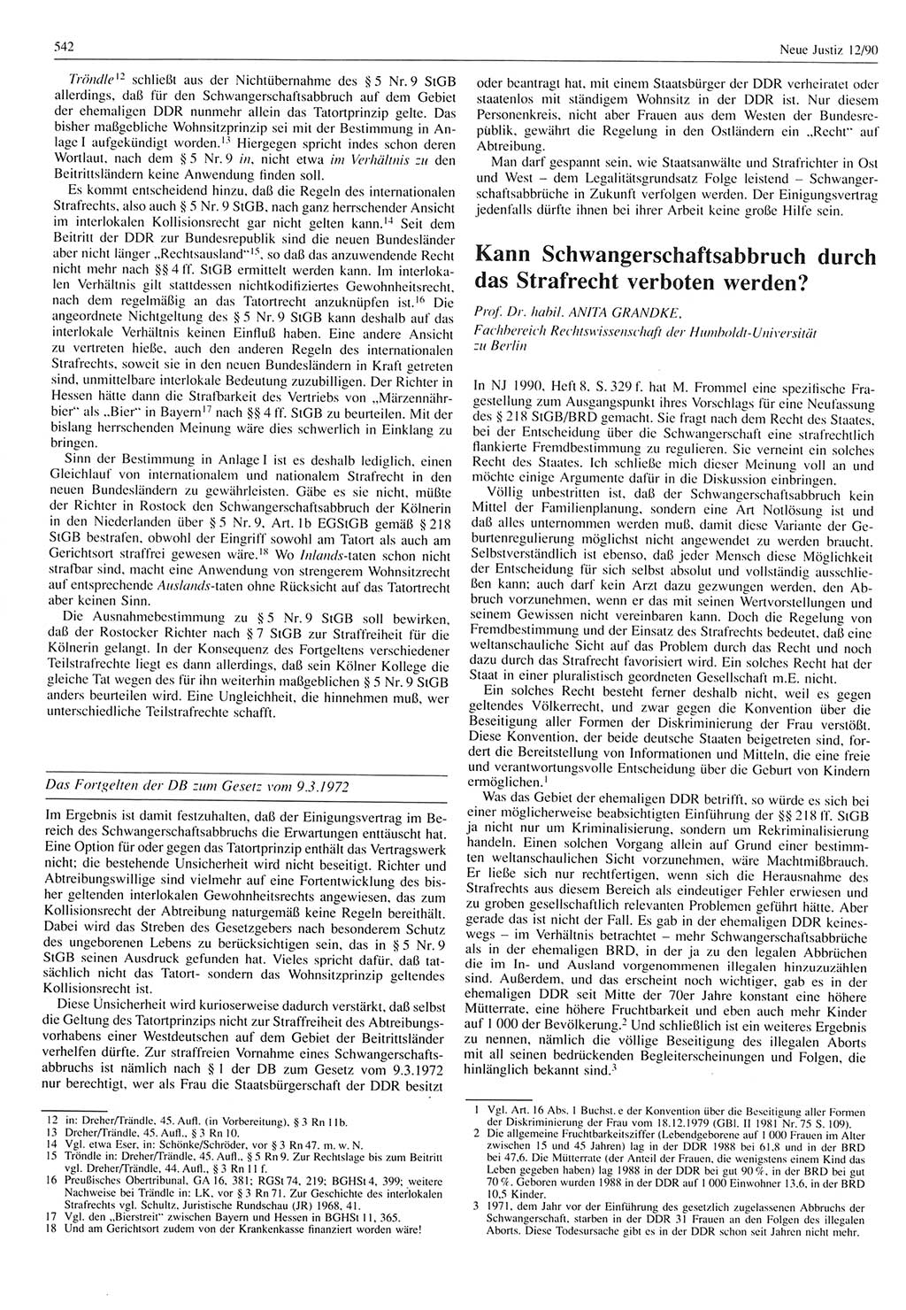Neue Justiz (NJ), Zeitschrift für Rechtsetzung und Rechtsanwendung [Deutsche Demokratische Republik (DDR)], 44. Jahrgang 1990, Seite 542 (NJ DDR 1990, S. 542)