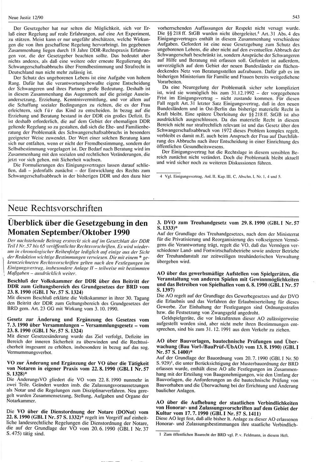 Neue Justiz (NJ), Zeitschrift für Rechtsetzung und Rechtsanwendung [Deutsche Demokratische Republik (DDR)], 44. Jahrgang 1990, Seite 543 (NJ DDR 1990, S. 543)