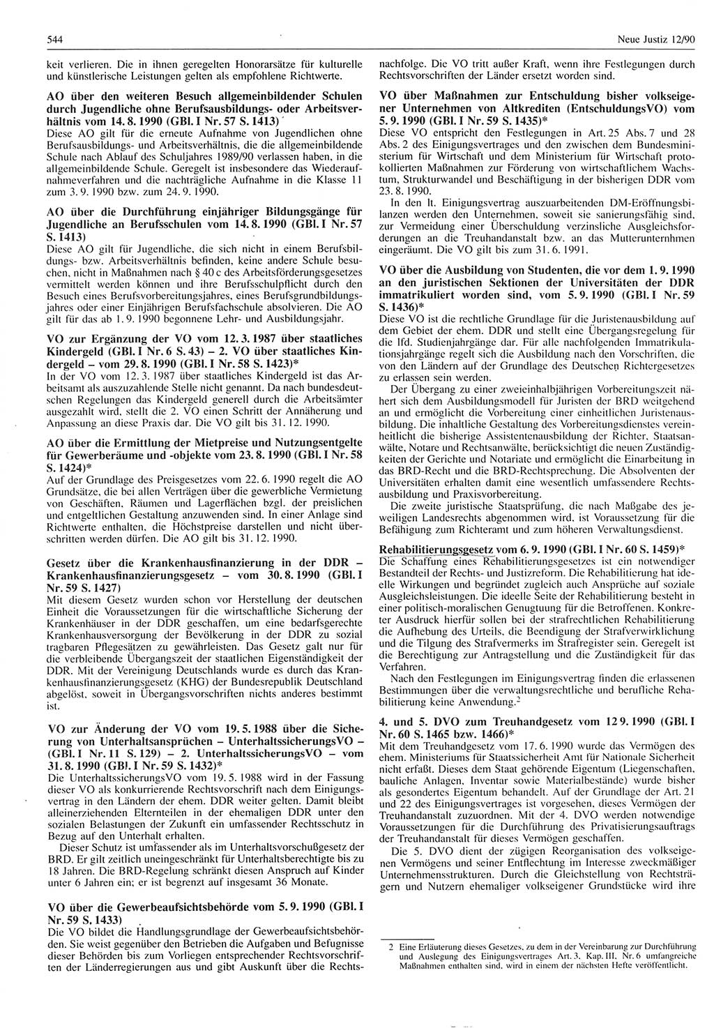 Neue Justiz (NJ), Zeitschrift für Rechtsetzung und Rechtsanwendung [Deutsche Demokratische Republik (DDR)], 44. Jahrgang 1990, Seite 544 (NJ DDR 1990, S. 544)