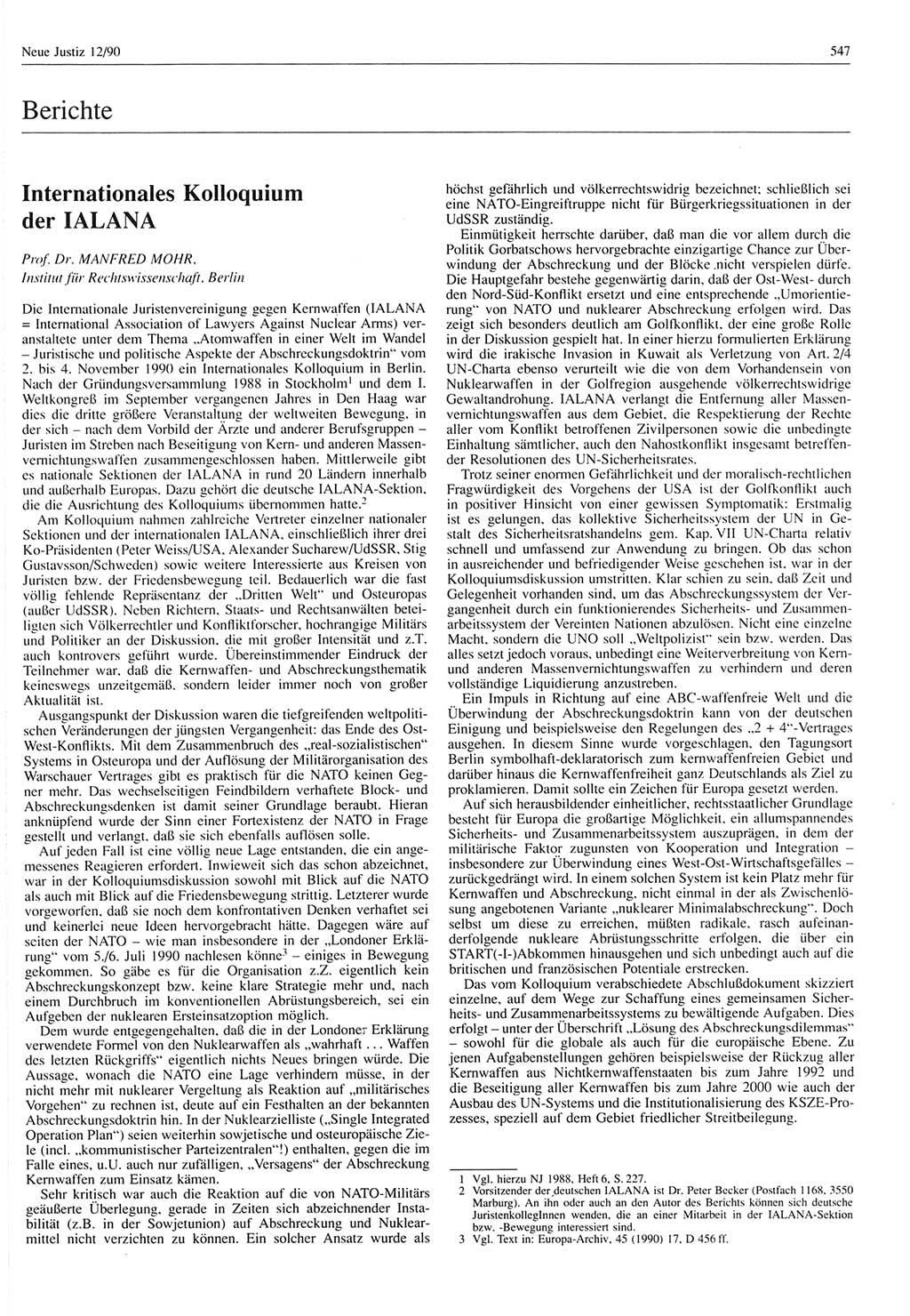 Neue Justiz (NJ), Zeitschrift für Rechtsetzung und Rechtsanwendung [Deutsche Demokratische Republik (DDR)], 44. Jahrgang 1990, Seite 547 (NJ DDR 1990, S. 547)