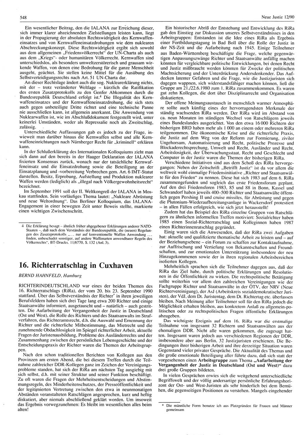 Neue Justiz (NJ), Zeitschrift für Rechtsetzung und Rechtsanwendung [Deutsche Demokratische Republik (DDR)], 44. Jahrgang 1990, Seite 548 (NJ DDR 1990, S. 548)