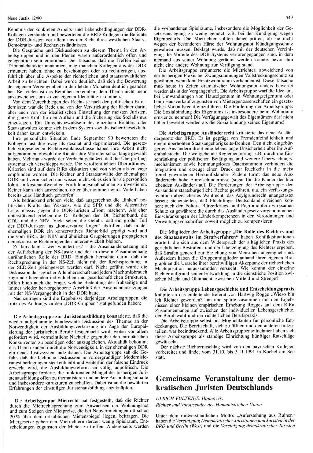 Neue Justiz (NJ), Zeitschrift für Rechtsetzung und Rechtsanwendung [Deutsche Demokratische Republik (DDR)], 44. Jahrgang 1990, Seite 549 (NJ DDR 1990, S. 549)
