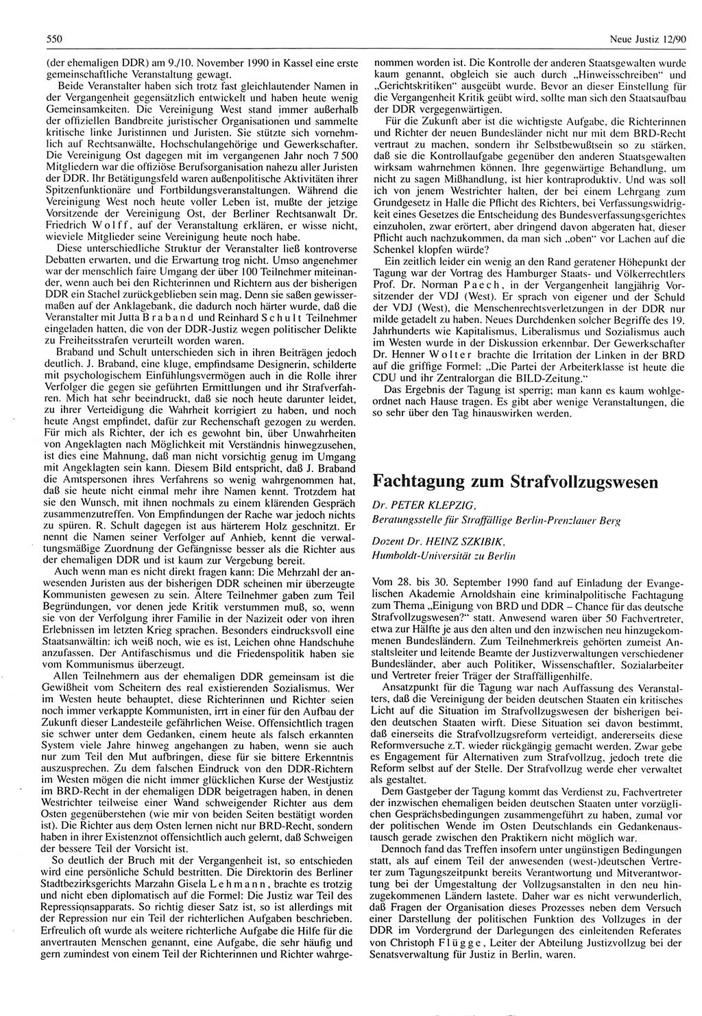 Neue Justiz (NJ), Zeitschrift für Rechtsetzung und Rechtsanwendung [Deutsche Demokratische Republik (DDR)], 44. Jahrgang 1990, Seite 550 (NJ DDR 1990, S. 550)