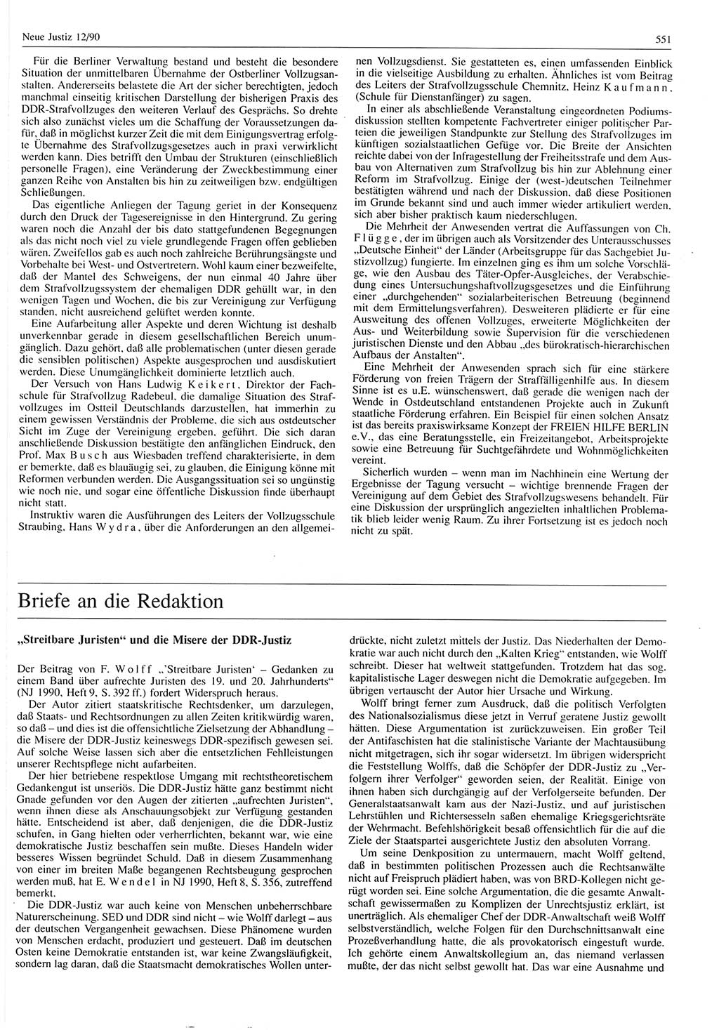 Neue Justiz (NJ), Zeitschrift für Rechtsetzung und Rechtsanwendung [Deutsche Demokratische Republik (DDR)], 44. Jahrgang 1990, Seite 551 (NJ DDR 1990, S. 551)