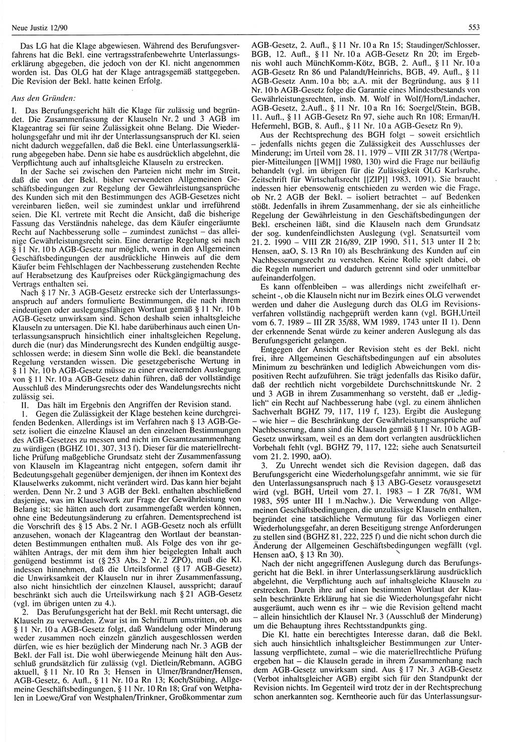 Neue Justiz (NJ), Zeitschrift für Rechtsetzung und Rechtsanwendung [Deutsche Demokratische Republik (DDR)], 44. Jahrgang 1990, Seite 553 (NJ DDR 1990, S. 553)