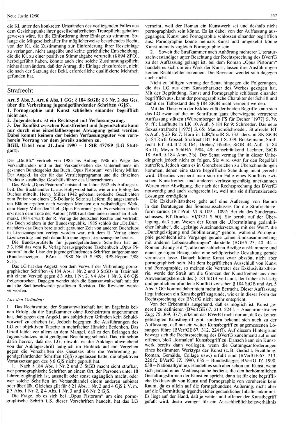 Neue Justiz (NJ), Zeitschrift für Rechtsetzung und Rechtsanwendung [Deutsche Demokratische Republik (DDR)], 44. Jahrgang 1990, Seite 557 (NJ DDR 1990, S. 557)