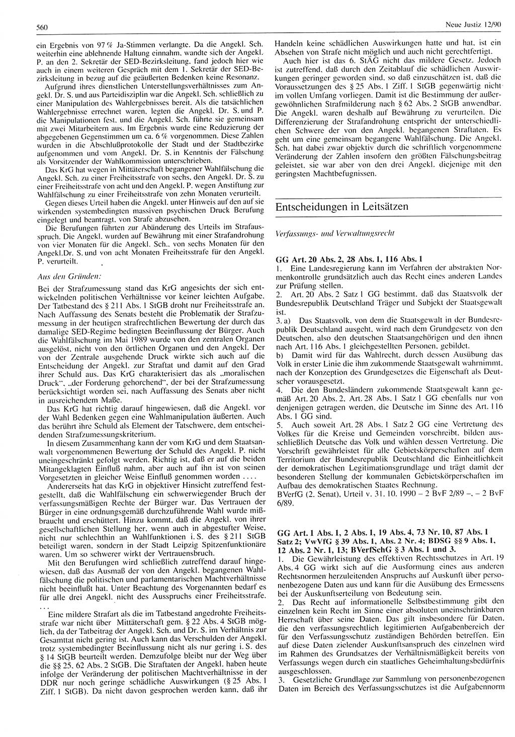 Neue Justiz (NJ), Zeitschrift für Rechtsetzung und Rechtsanwendung [Deutsche Demokratische Republik (DDR)], 44. Jahrgang 1990, Seite 560 (NJ DDR 1990, S. 560)