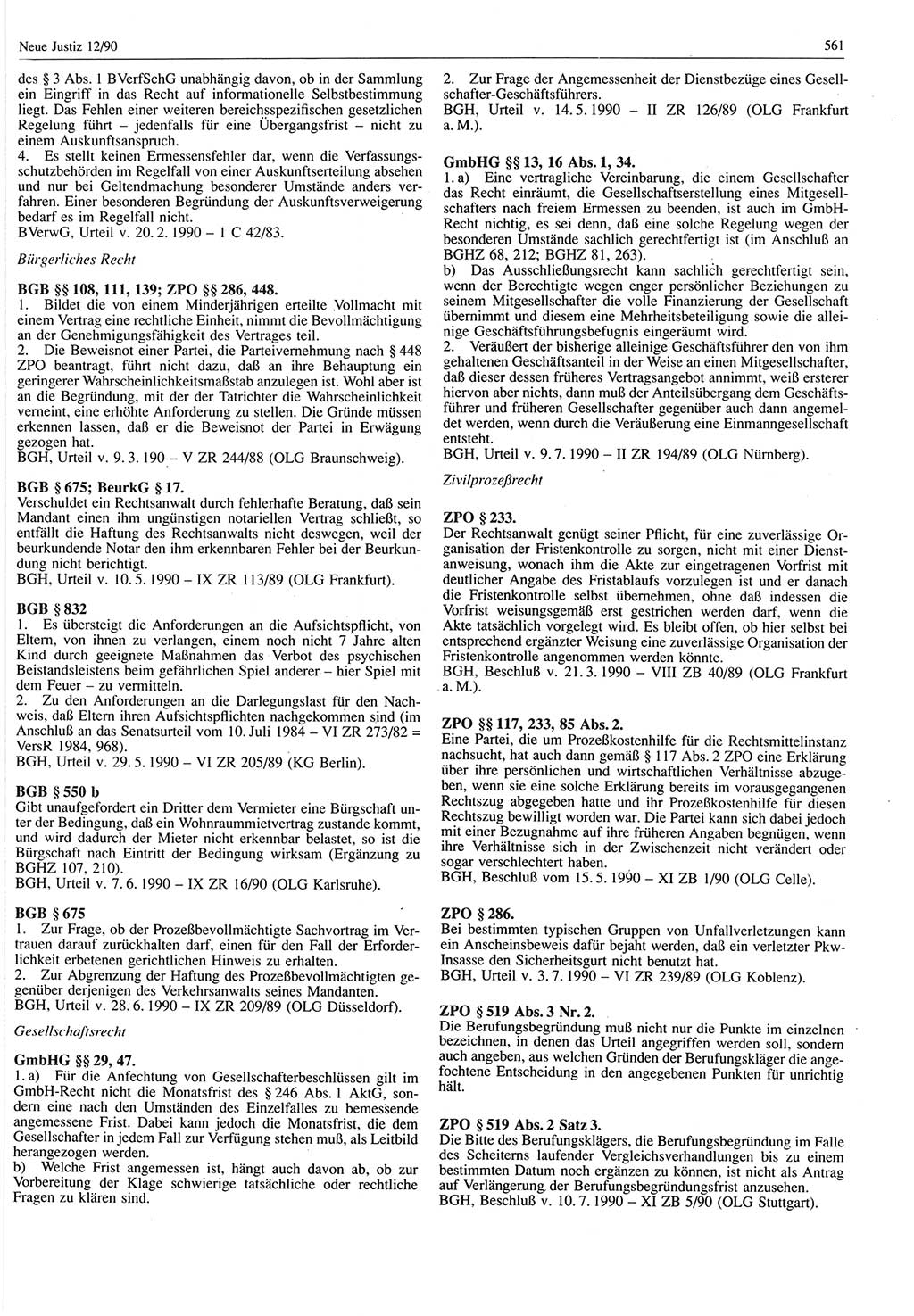 Neue Justiz (NJ), Zeitschrift für Rechtsetzung und Rechtsanwendung [Deutsche Demokratische Republik (DDR)], 44. Jahrgang 1990, Seite 561 (NJ DDR 1990, S. 561)