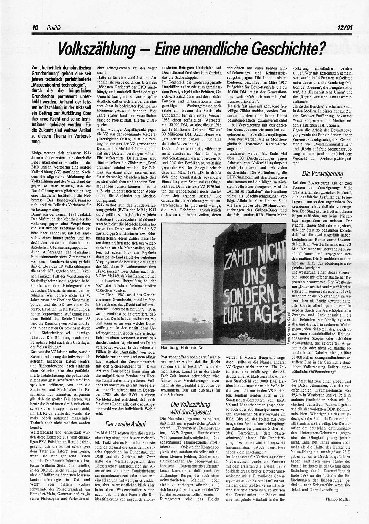 Die Andere, Unabhängige Wochenzeitung für Politik, Kultur und Kunst, Ausgabe 12 vom 20.3.1991, Seite 10 (And. W.-Zg. Ausg. 12 1991, S. 10)