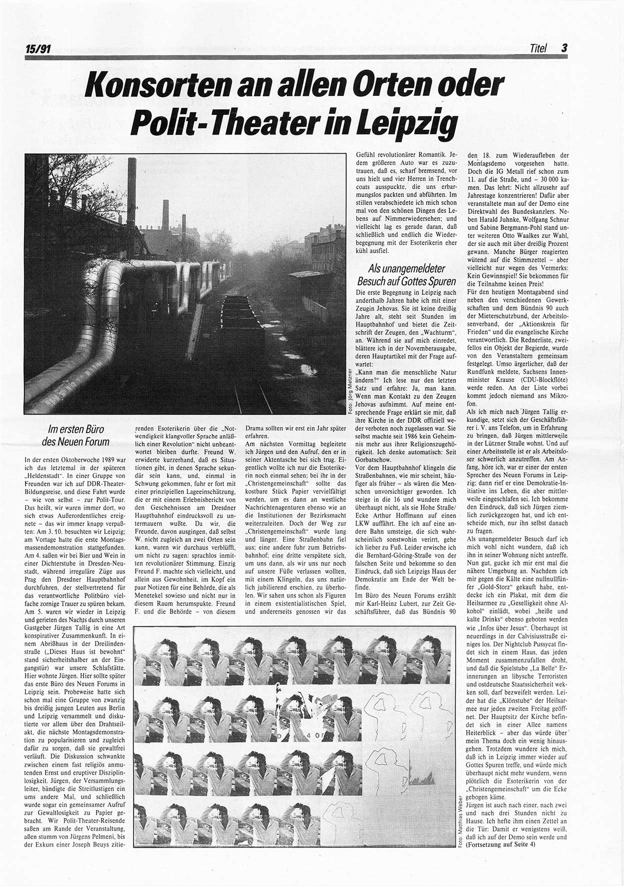 Die Andere, UnabhÃ¤ngige Wochenzeitung fÃ¼r Politik, Kultur und Kunst, Ausgabe 15 vom 10.4.1991, Seite 3 (And. W.-Zg. Ausg. 15 1991, S. 3)