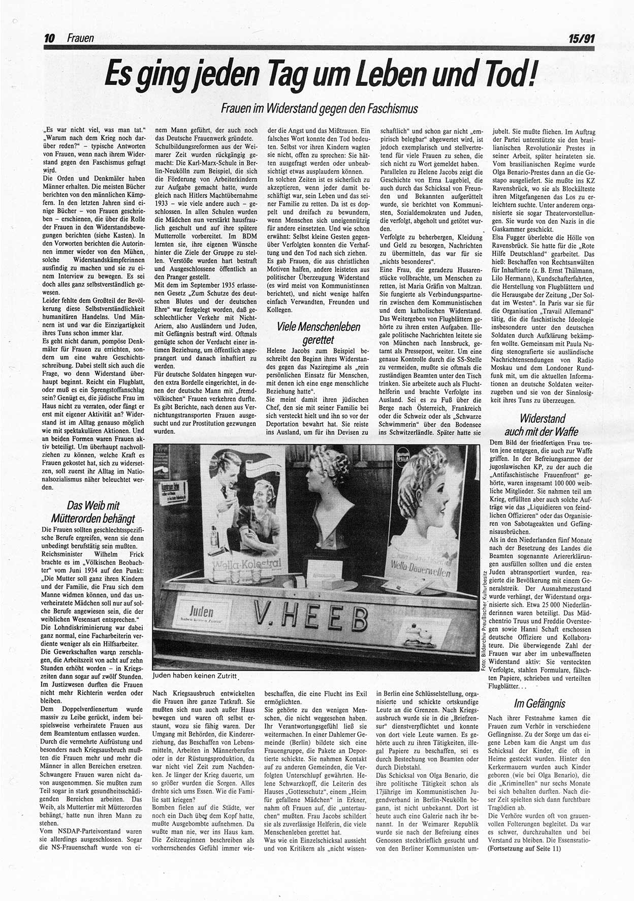 Die Andere, UnabhÃ¤ngige Wochenzeitung fÃ¼r Politik, Kultur und Kunst, Ausgabe 15 vom 10.4.1991, Seite 10 (And. W.-Zg. Ausg. 15 1991, S. 10)