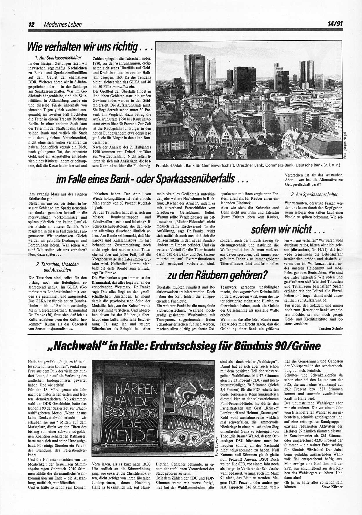 Die Andere, Unabhängige Wochenzeitung für Politik, Kultur und Kunst, Ausgabe 14 vom 3.4.1991, Seite 12 (And. W.-Zg. Ausg. 14 1991, S. 12)