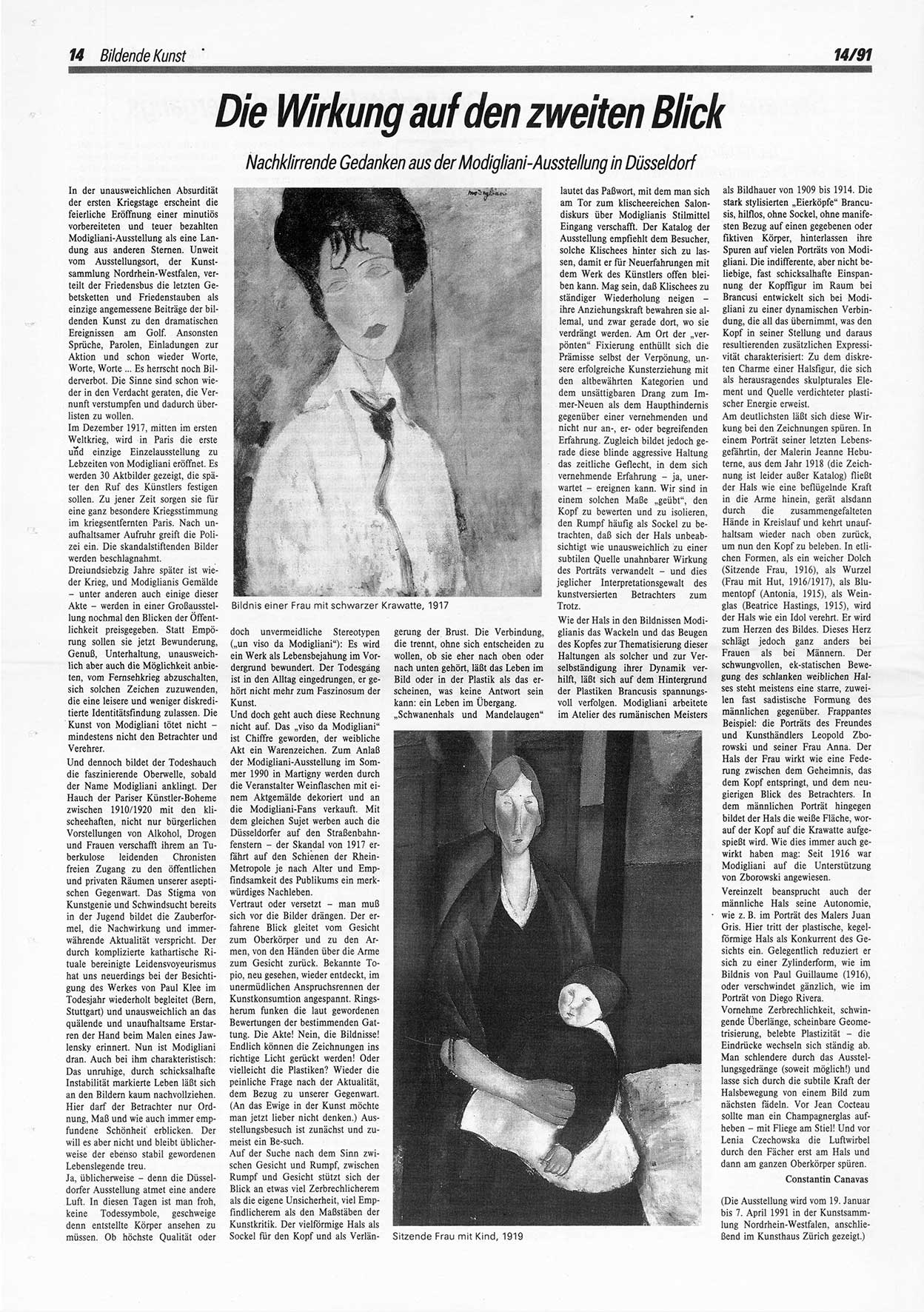 Die Andere, Unabhängige Wochenzeitung für Politik, Kultur und Kunst, Ausgabe 14 vom 3.4.1991, Seite 14 (And. W.-Zg. Ausg. 14 1991, S. 14)