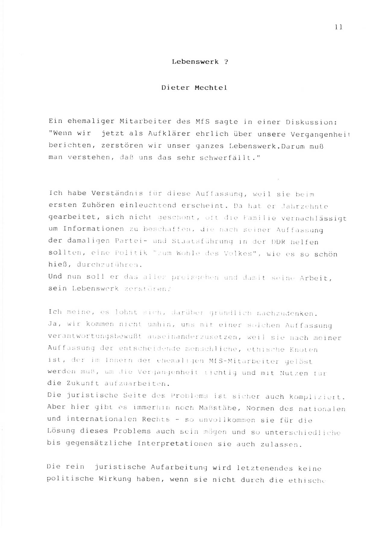 Zwie-Gespräch, Beiträge zur Bewältigung der Stasi-Vergangenheit [Deutsche Demokratische Republik (DDR)], Ausgabe Nr. 1, Berlin 1991, Seite 11 (Zwie-Gespr. Ausg. 1 1991, S. 11)