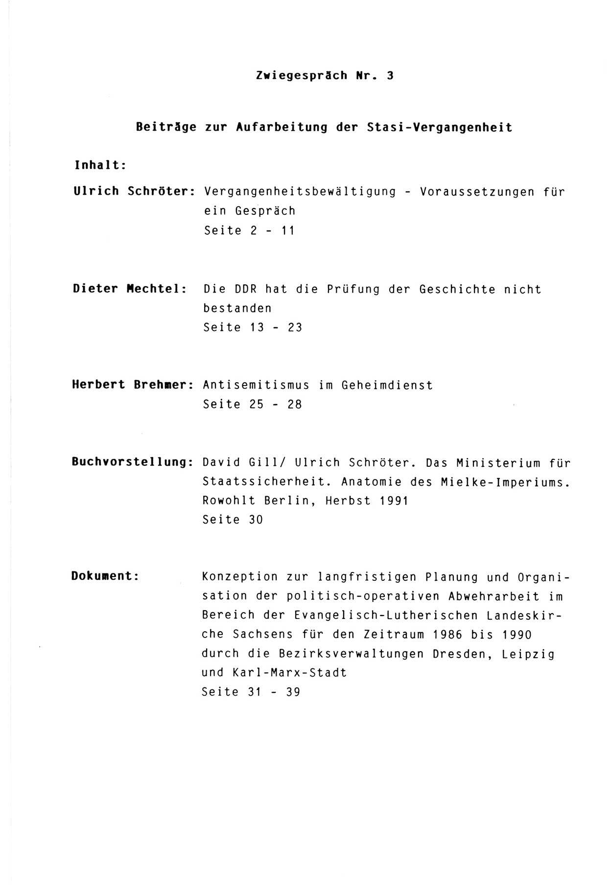 Zwie-Gespräch, Beiträge zur Aufarbeitung der Stasi-Vergangenheit [Deutsche Demokratische Republik (DDR)], Ausgabe Nr. 3, Berlin 1991, Seite 41 (Zwie-Gespr. Ausg. 3 1991, S. 41)