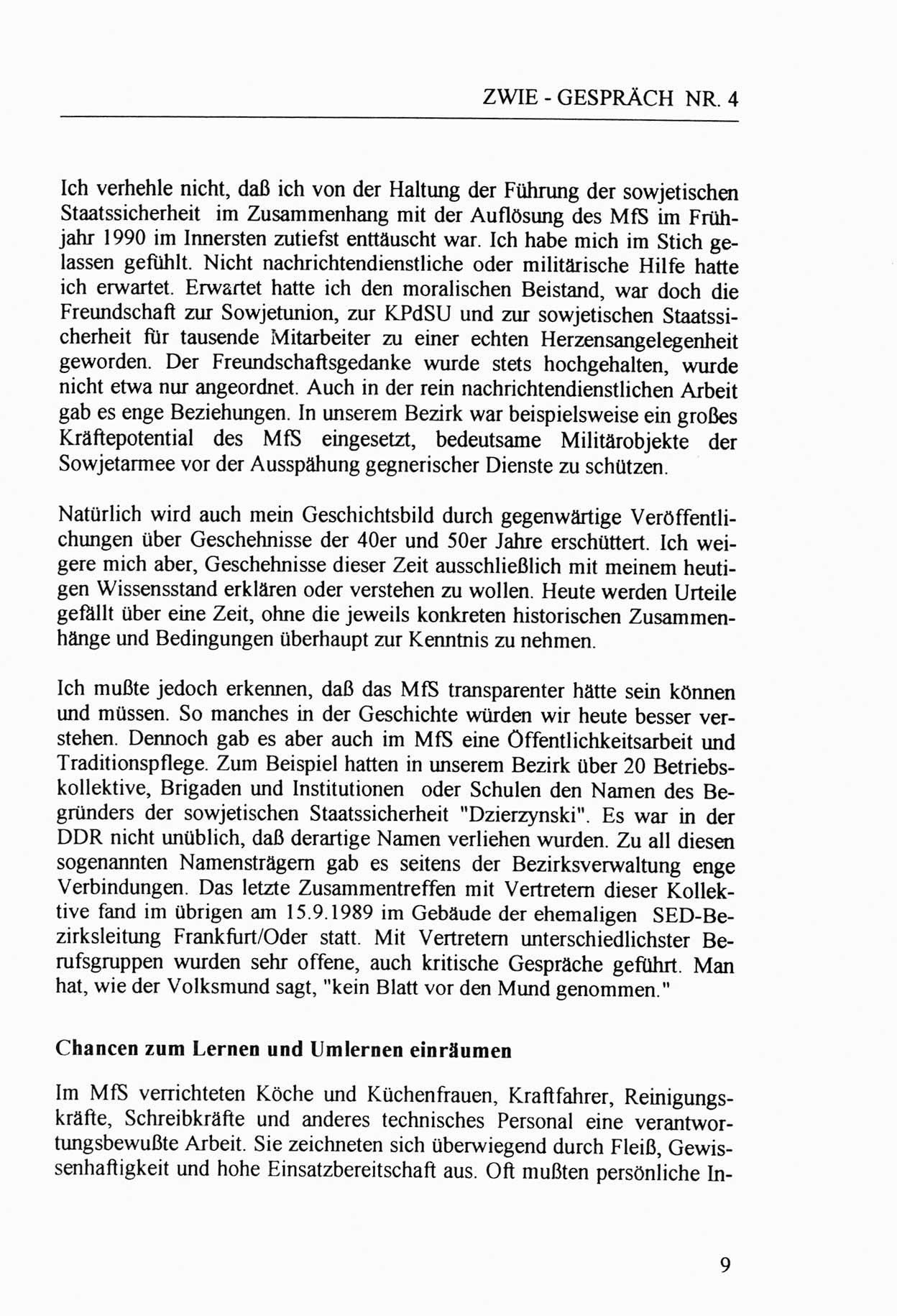 Zwie-Gespräch, Beiträge zur Aufarbeitung der Stasi-Vergangenheit [Deutsche Demokratische Republik (DDR)], Ausgabe Nr. 4, Berlin 1991, Seite 9 (Zwie-Gespr. Ausg. 4 1991, S. 9)