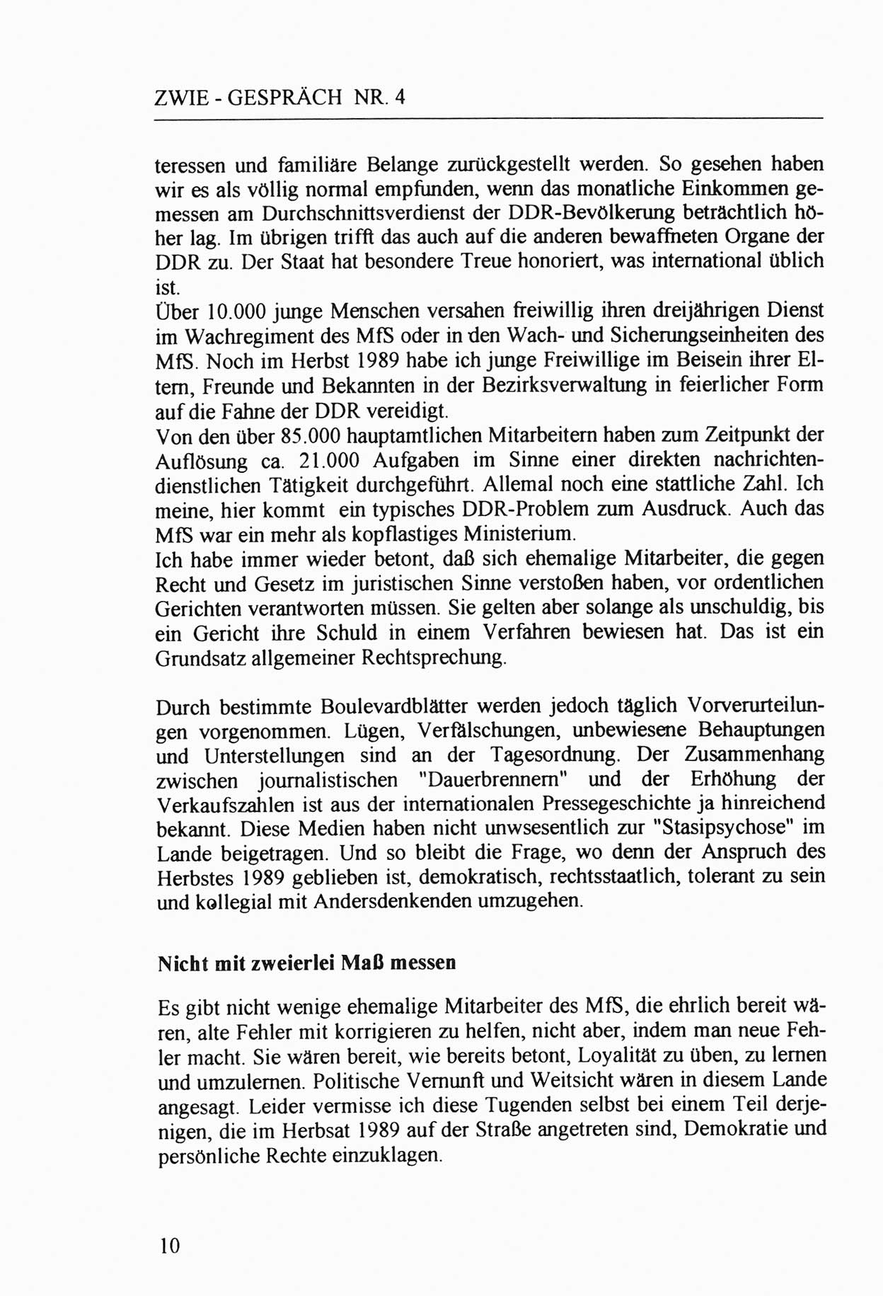 Zwie-Gespräch, Beiträge zur Aufarbeitung der Stasi-Vergangenheit [Deutsche Demokratische Republik (DDR)], Ausgabe Nr. 4, Berlin 1991, Seite 10 (Zwie-Gespr. Ausg. 4 1991, S. 10)