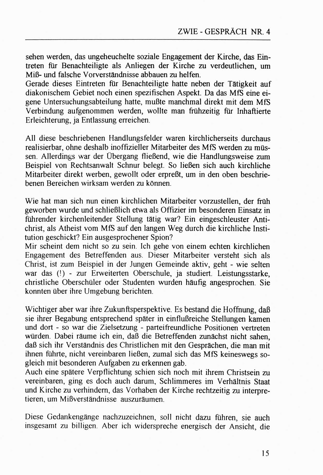 Zwie-Gespräch, Beiträge zur Aufarbeitung der Stasi-Vergangenheit [Deutsche Demokratische Republik (DDR)], Ausgabe Nr. 4, Berlin 1991, Seite 15 (Zwie-Gespr. Ausg. 4 1991, S. 15)