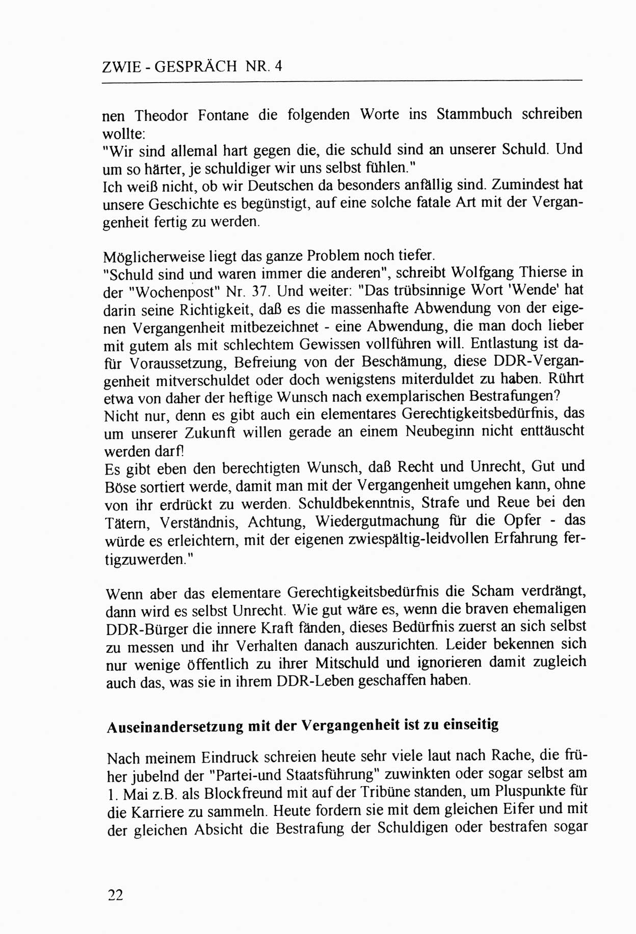Zwie-Gespräch, Beiträge zur Aufarbeitung der Stasi-Vergangenheit [Deutsche Demokratische Republik (DDR)], Ausgabe Nr. 4, Berlin 1991, Seite 22 (Zwie-Gespr. Ausg. 4 1991, S. 22)