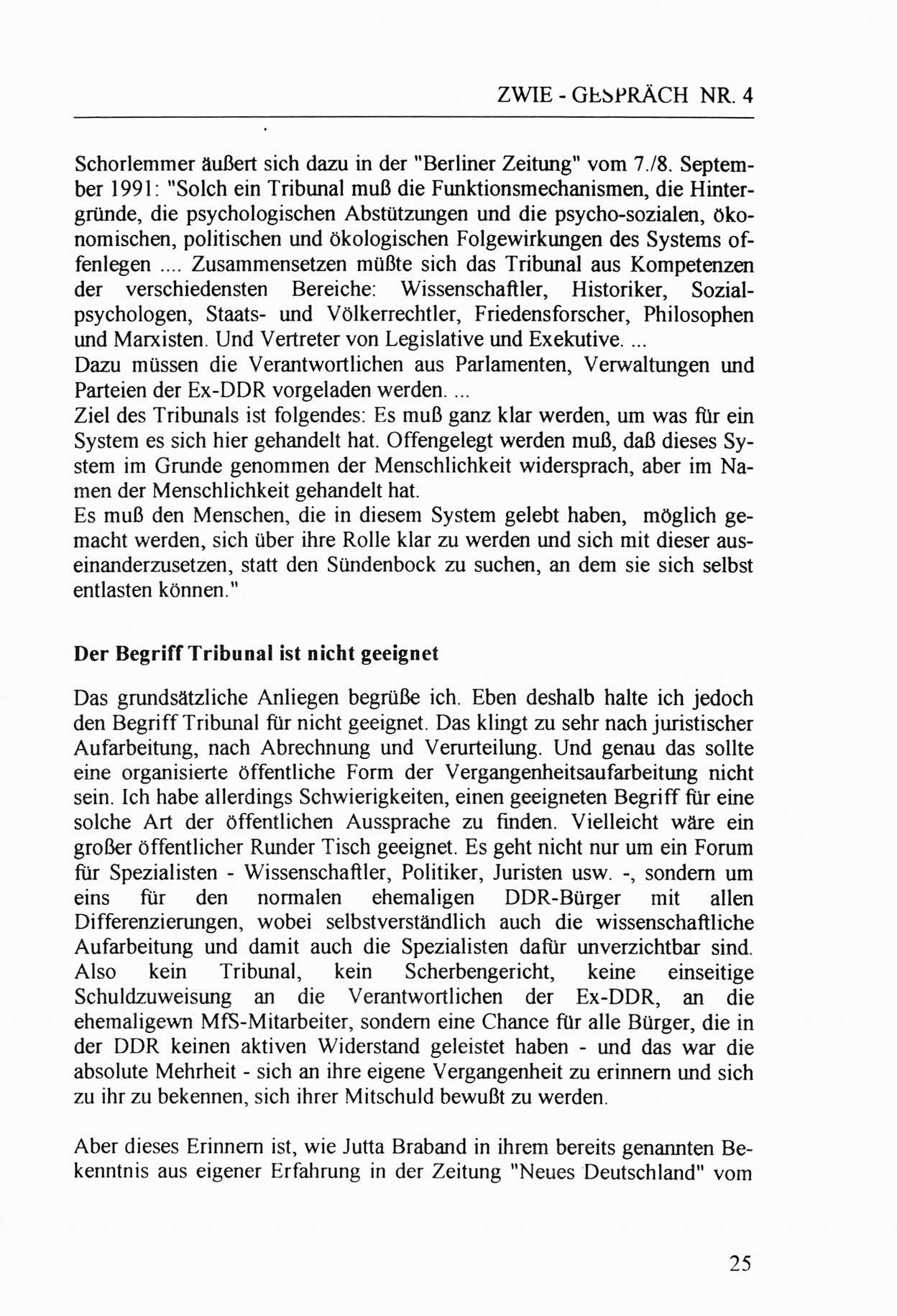 Zwie-Gespräch, Beiträge zur Aufarbeitung der Stasi-Vergangenheit [Deutsche Demokratische Republik (DDR)], Ausgabe Nr. 4, Berlin 1991, Seite 25 (Zwie-Gespr. Ausg. 4 1991, S. 25)