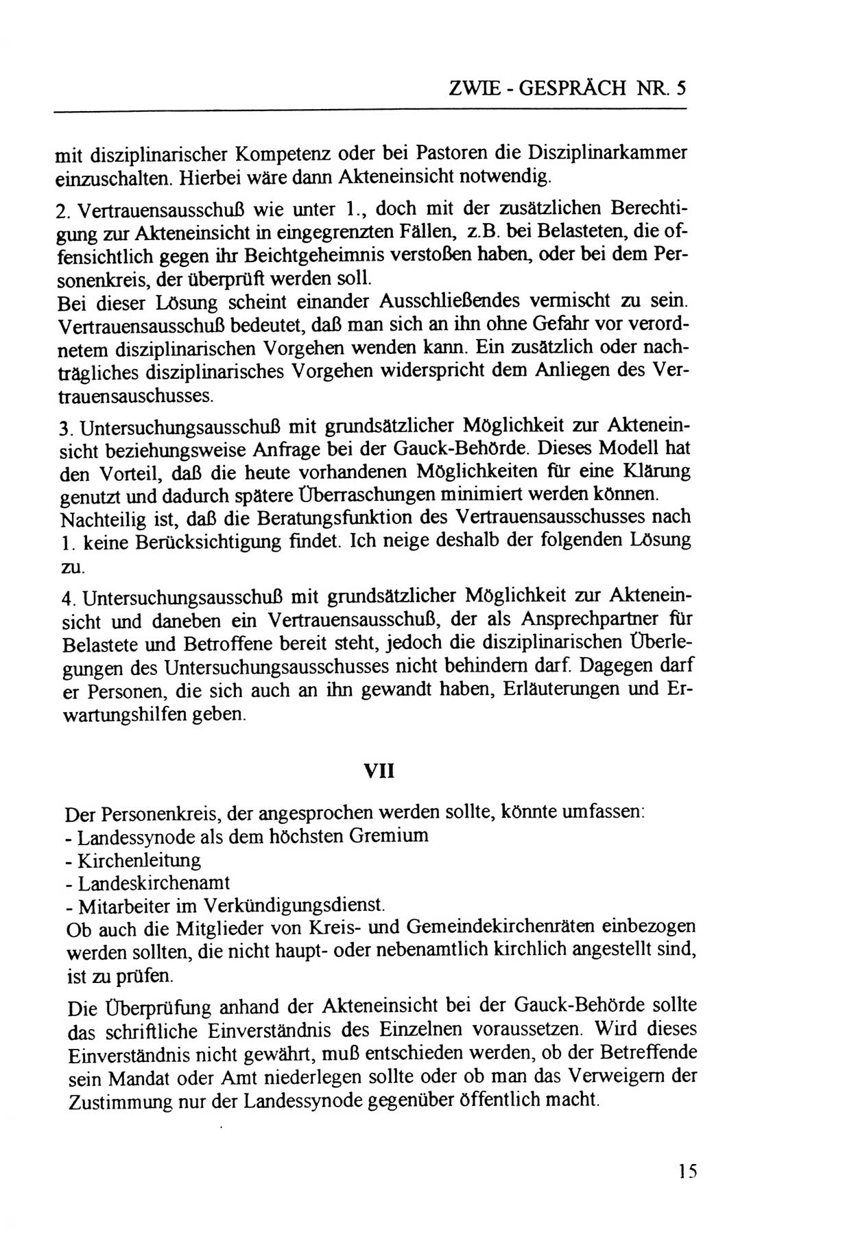 Zwie-Gespräch, Beiträge zur Aufarbeitung der Staatssicherheits-Vergangenheit [Deutsche Demokratische Republik (DDR)], Ausgabe Nr. 5, Berlin 1991, Seite 15 (Zwie-Gespr. Ausg. 5 1991, S. 15)